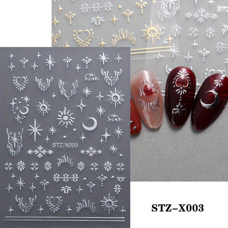 Heart Star 3D Nail Art Stickers Self Adhesive Decals for Women Glittery Nails