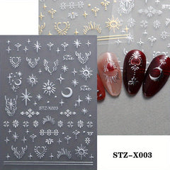 Heart Star 3D Nail Art Stickers Self Adhesive Decals for Women Glittery Nails