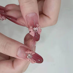 10pcs 3D Pink Bow Nail Art Charms With Glass Crystal Rhinestone