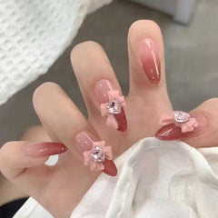 10pcs 3D Pink Bow Nail Art Charms With Glass Crystal Rhinestone