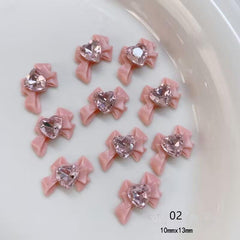 10pcs 3D Pink Bow Nail Art Charms With Glass Crystal Rhinestone