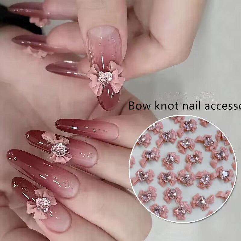10pcs 3D Pink Bow Nail Art Charms With Glass Crystal Rhinestone