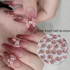 10pcs 3D Pink Bow Nail Art Charms With Glass Crystal Rhinestone