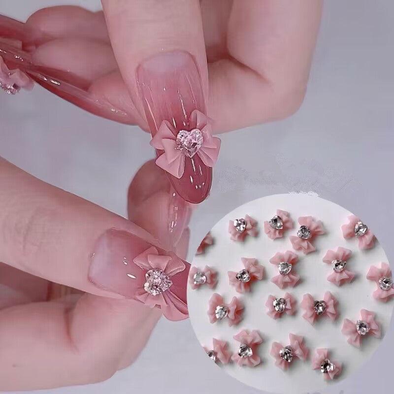 10pcs 3D Pink Bow Nail Art Charms With Glass Crystal Rhinestone