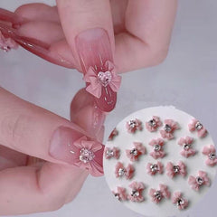 10pcs 3D Pink Bow Nail Art Charms With Glass Crystal Rhinestone