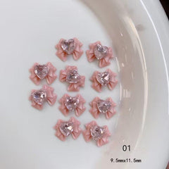 10pcs 3D Pink Bow Nail Art Charms With Glass Crystal Rhinestone