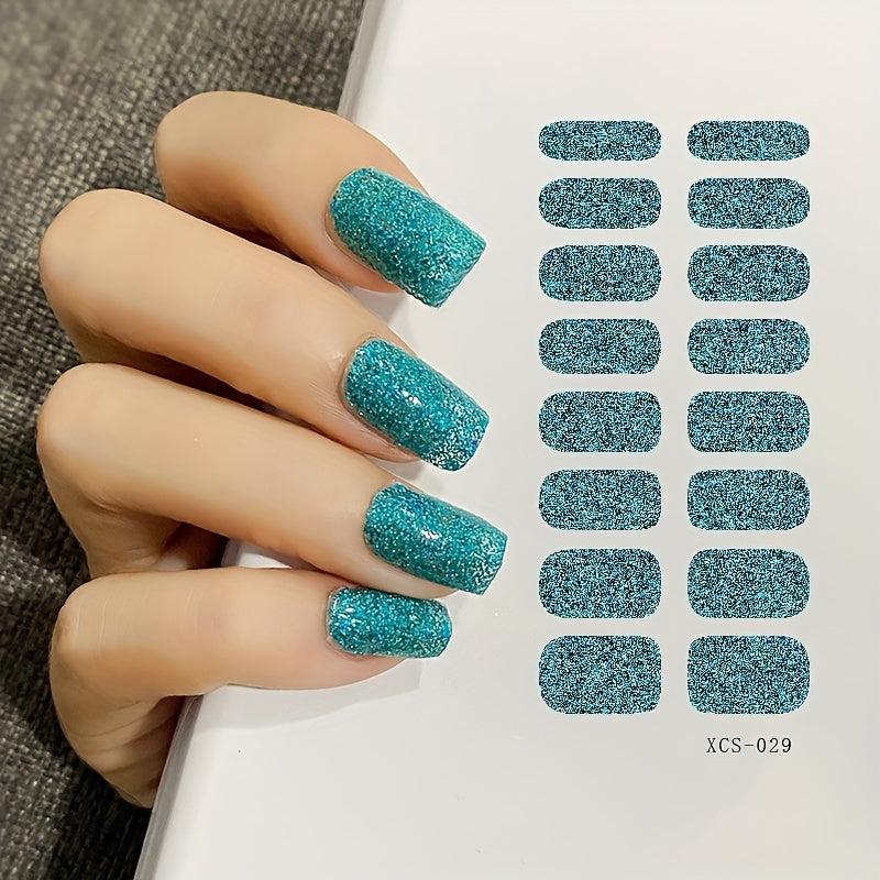 Glitter Full Wrap Nail Polish Stickers Self Adhesive Decal Strips