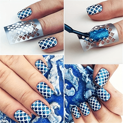 24 Sheets Laser Nail Vinyls Irregular Grid Stencil Polish Transfer Manicure