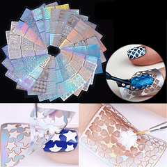 24 Sheets Laser Nail Vinyls Irregular Grid Stencil Polish Transfer Manicure
