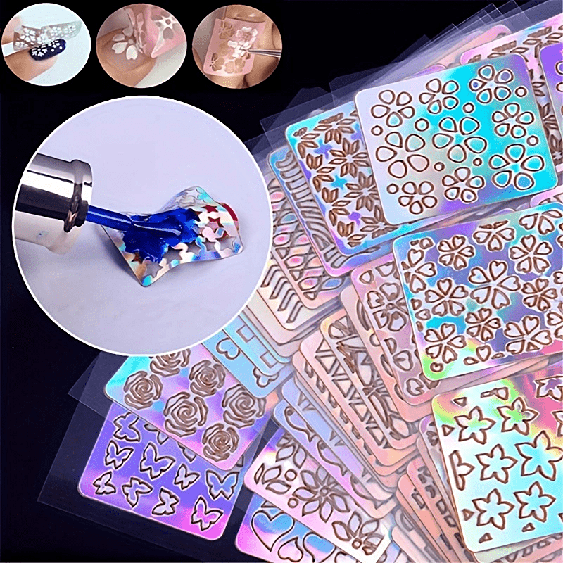 24 Sheets Laser Nail Vinyls Irregular Grid Stencil Polish Transfer Manicure