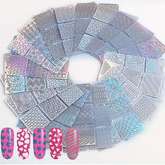 24 Sheets Laser Nail Vinyls Irregular Grid Stencil Polish Transfer Manicure