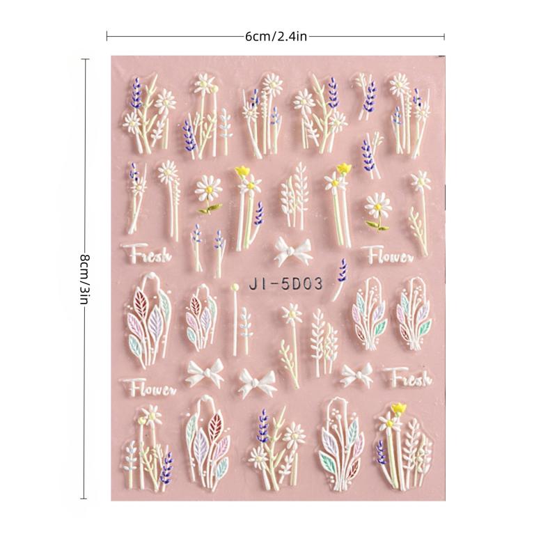 5D Flower Nail Stickers Embossed Stereoscopic Nail Decals Self-adhesive Decals