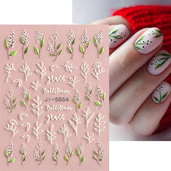 5D Flower Nail Stickers Embossed Stereoscopic Nail Decals Self-adhesive Decals