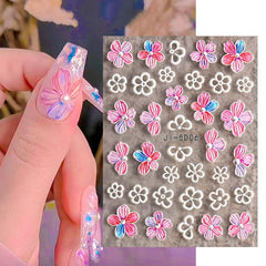 5D Flower Nail Stickers Embossed Stereoscopic Nail Decals Self-adhesive Decals