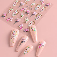 5D Flower Nail Stickers Embossed Stereoscopic Nail Decals Self-adhesive Decals