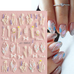 5D Flower Nail Stickers Embossed Stereoscopic Nail Decals Self-adhesive Decals