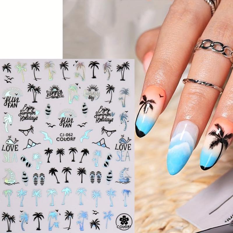 Summer Nail Sticker Starfish Beach Sea Tropical Coconut Tree Flower Slider