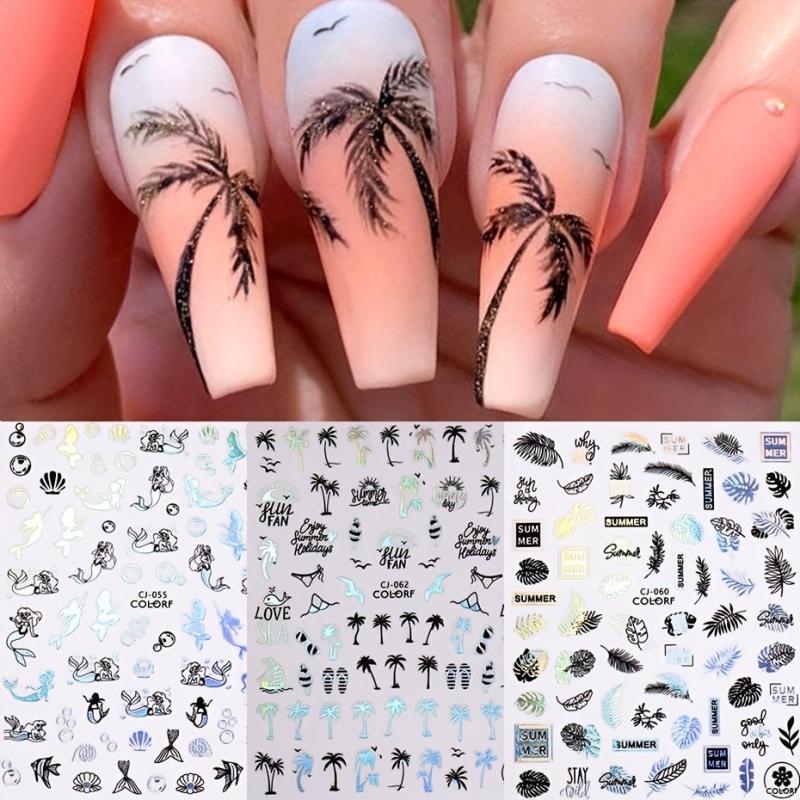 Summer Nail Sticker Starfish Beach Sea Tropical Coconut Tree Flower Slider