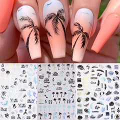 Summer Nail Sticker Starfish Beach Sea Tropical Coconut Tree Flower Slider