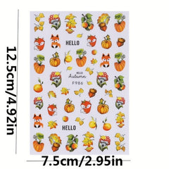 Maple Leaf Pumpkin Squirrel Nail Art Stickers for Fall - 4pcs