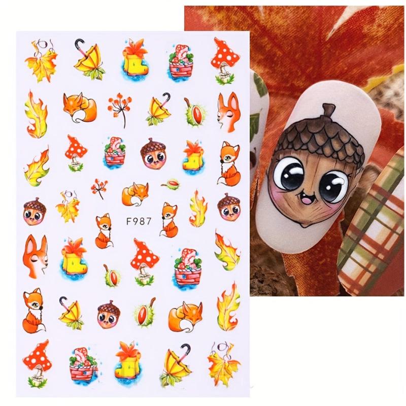 Maple Leaf Pumpkin Squirrel Nail Art Stickers for Fall - 4pcs