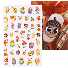 Maple Leaf Pumpkin Squirrel Nail Art Stickers for Fall - 4pcs