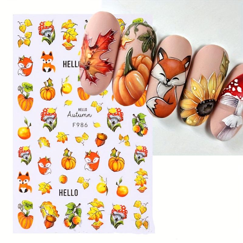 Maple Leaf Pumpkin Squirrel Nail Art Stickers for Fall - 4pcs