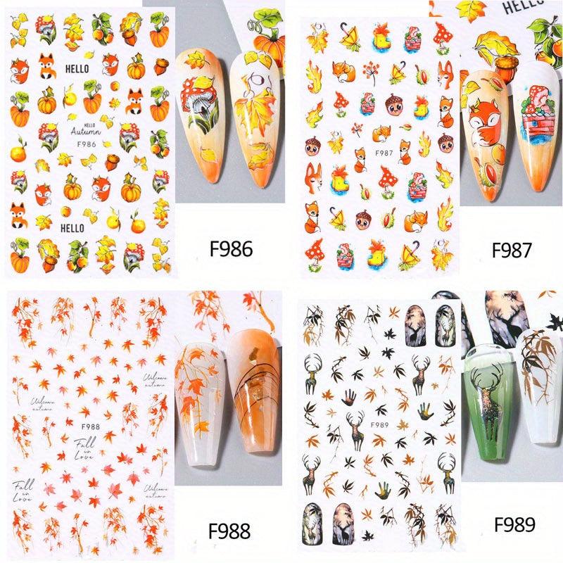 Maple Leaf Pumpkin Squirrel Nail Art Stickers for Fall - 4pcs