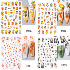 Maple Leaf Pumpkin Squirrel Nail Art Stickers for Fall - 4pcs