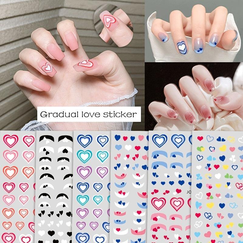 Spring Summer Gradient Love Heart Nail Stickers