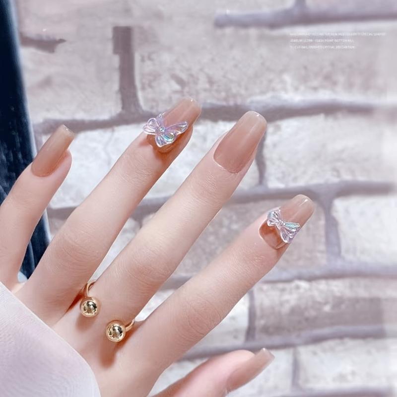 50 pcs Aurora Glitter 3D Bow Nail Art Charm Rhinestone Bow Knot Nail Charms