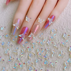 50 pcs Aurora Glitter 3D Bow Nail Art Charm Rhinestone Bow Knot Nail Charms