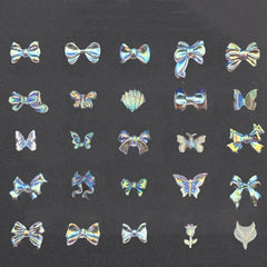 50 pcs Aurora Glitter 3D Bow Nail Art Charm Rhinestone Bow Knot Nail Charms