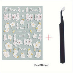 Colorful Flower Nail Art Stickers 5D Embossed Osmanthus Camellia Nail Art Decals