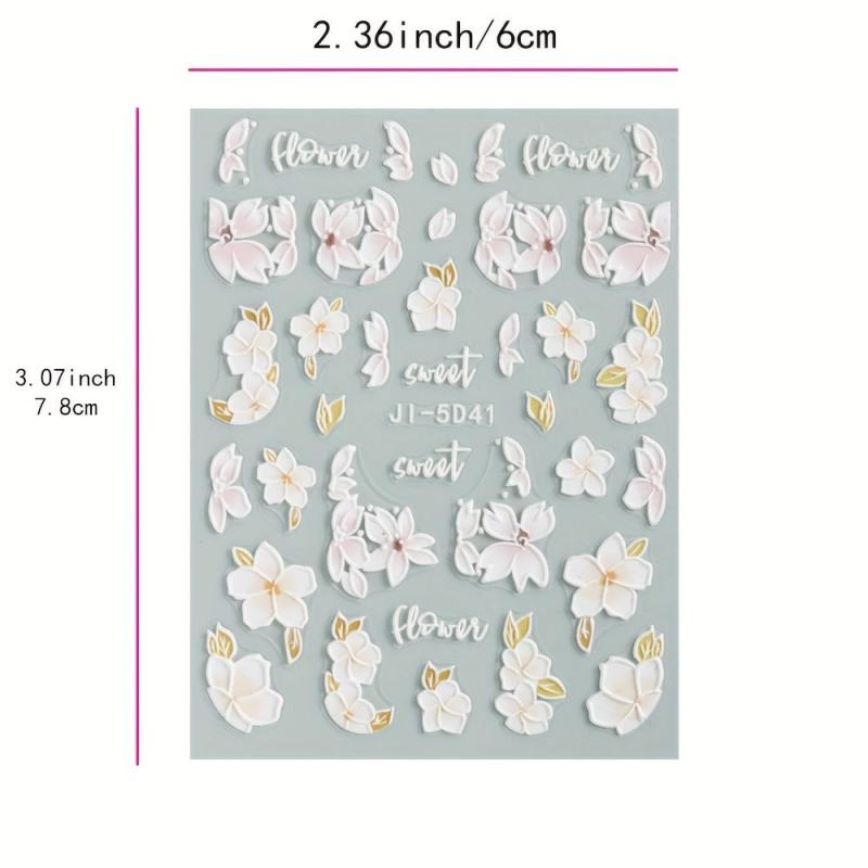 Colorful Flower Nail Art Stickers 5D Embossed Osmanthus Camellia Nail Art Decals