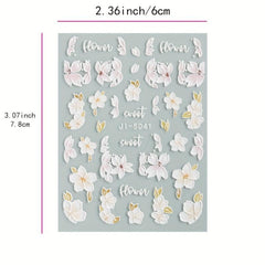 Colorful Flower Nail Art Stickers 5D Embossed Osmanthus Camellia Nail Art Decals