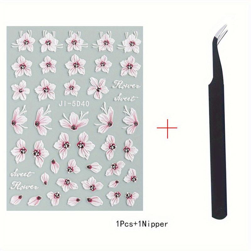Colorful Flower Nail Art Stickers 5D Embossed Osmanthus Camellia Nail Art Decals