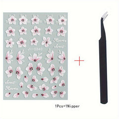 Colorful Flower Nail Art Stickers 5D Embossed Osmanthus Camellia Nail Art Decals