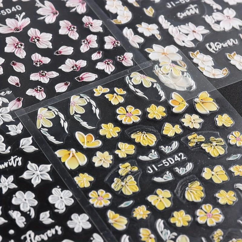 Colorful Flower Nail Art Stickers 5D Embossed Osmanthus Camellia Nail Art Decals