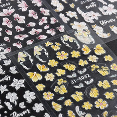 Colorful Flower Nail Art Stickers 5D Embossed Osmanthus Camellia Nail Art Decals