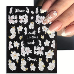 Colorful Flower Nail Art Stickers 5D Embossed Osmanthus Camellia Nail Art Decals