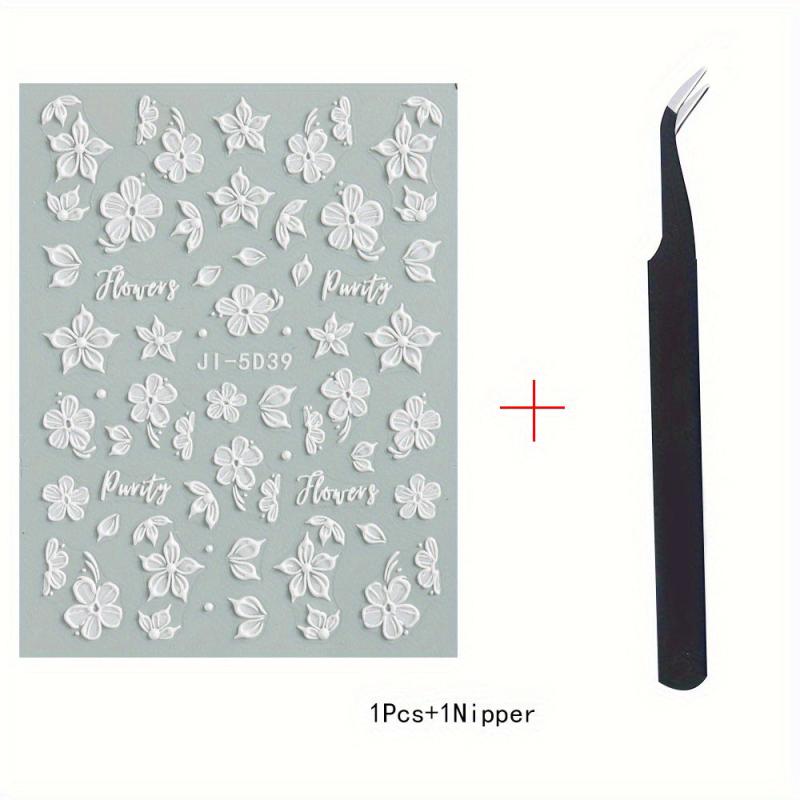 Colorful Flower Nail Art Stickers 5D Embossed Osmanthus Camellia Nail Art Decals