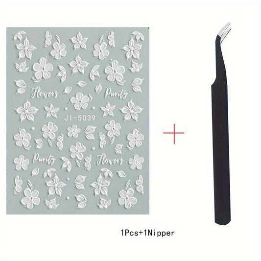 Colorful Flower Nail Art Stickers 5D Embossed Osmanthus Camellia Nail Art Decals