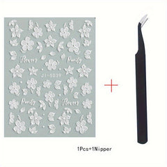 Colorful Flower Nail Art Stickers 5D Embossed Osmanthus Camellia Nail Art Decals