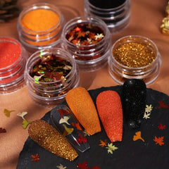 Fall Nail Glitter Powder Kit - Maple & Ginkgo Leaf Holo Sequins Flakes