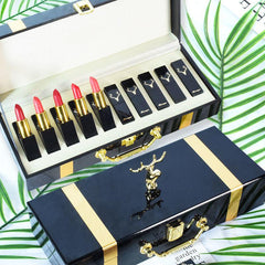 10-Piece Moisturizing Lipstick Set in Wooden Box - Nude Lip Gloss Collection