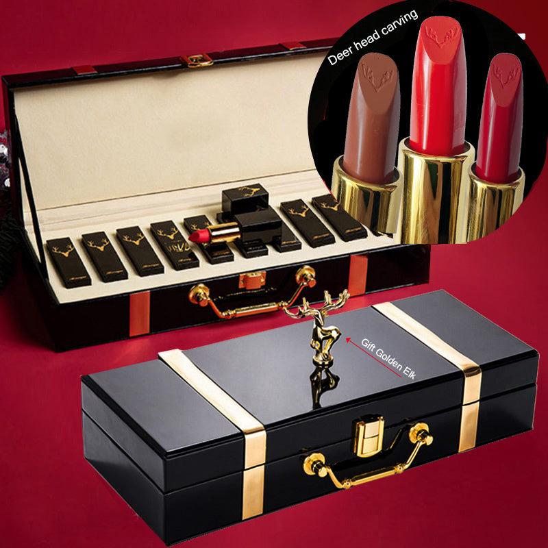 10-Piece Moisturizing Lipstick Set in Wooden Box - Nude Lip Gloss Collection
