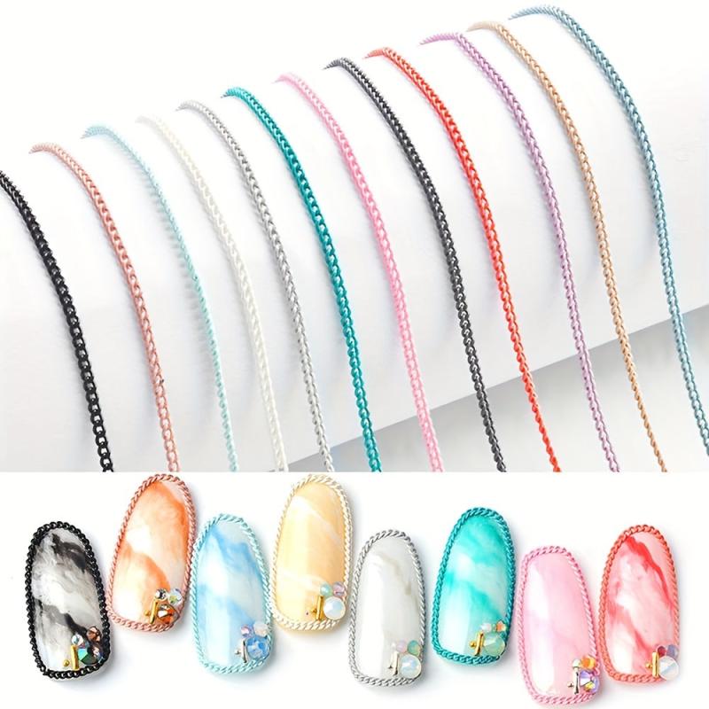 3D Metallic Nail Art Stickers Thin Chain for DIY Nail Decoration