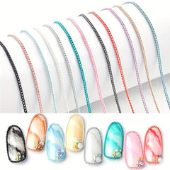 3D Metallic Nail Art Stickers Thin Chain for DIY Nail Decoration