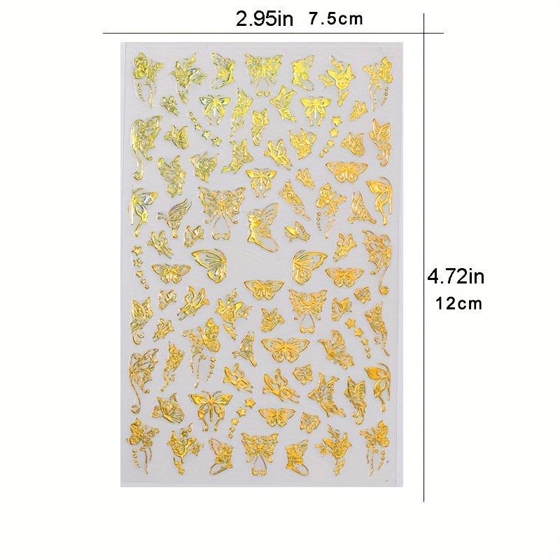 Spring Summer Nail Art Metal Sticker Decal Golden Silver Butterfly